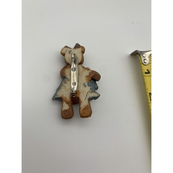 Vintage Hand Painted Girl Teddy Bear Brooch Cottage Core (J227) - Picture 4 of 4